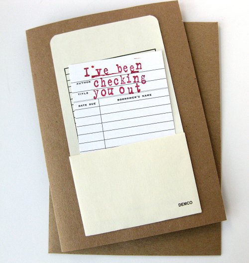 Valentine Card // Checking You Out Library Card // Funny Valentine by MeowKapowShop $7.90 on Etsy (click)